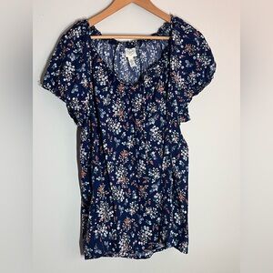 Women’s Navy Floral Short-Sleeve Blouse